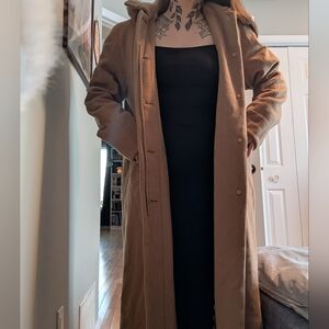 Beautiful Thick Wool Camel Tan Nygård Winter Long Trench Coat Size M